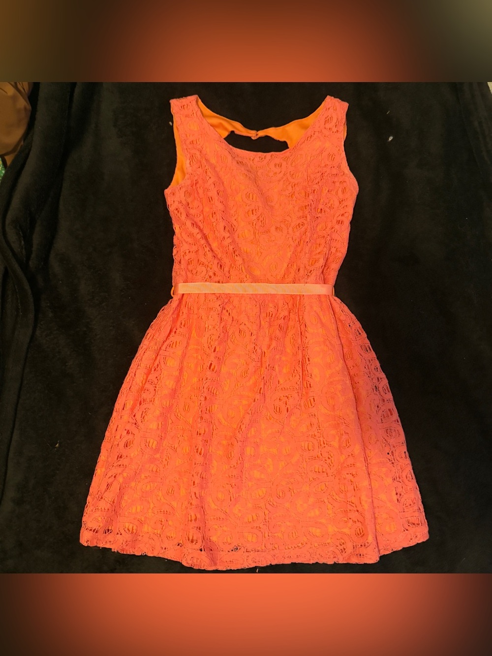 Girls coral Lace Fit-and-Flare Dress